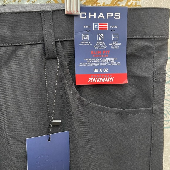 New Chaps Mens 38/32 Solid black dress pants pockets zip Semi Formal Stretch Big - Picture 3 of 11